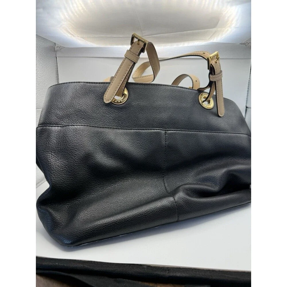 Michael Kors Medium Jet Set Black Pebbled Leather Tote.